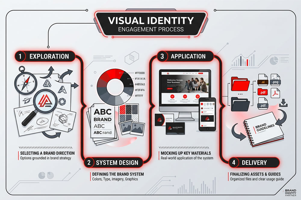 Brand identity style guide and color palette developed for a Four States Marketing client