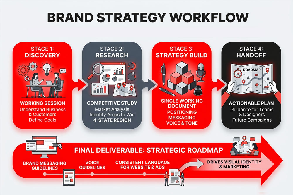 Brand strategy roadmap document prepared for a Four States Marketing client