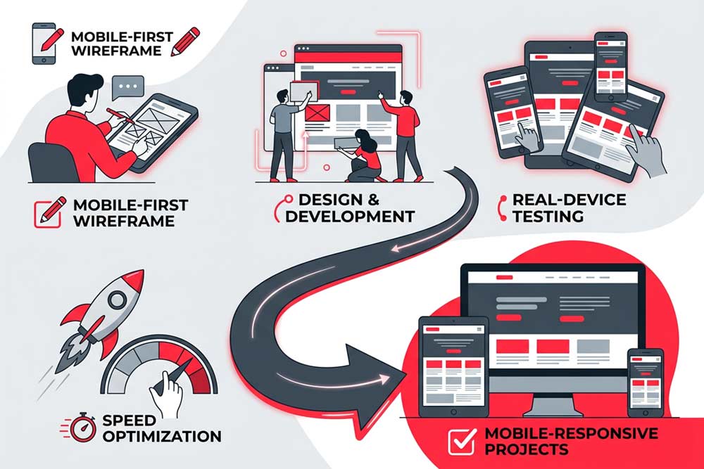 Mobile-responsive website design displayed across devices by Four States Marketing