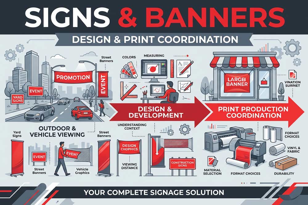 Yard sign and banner design created by Four States Marketing