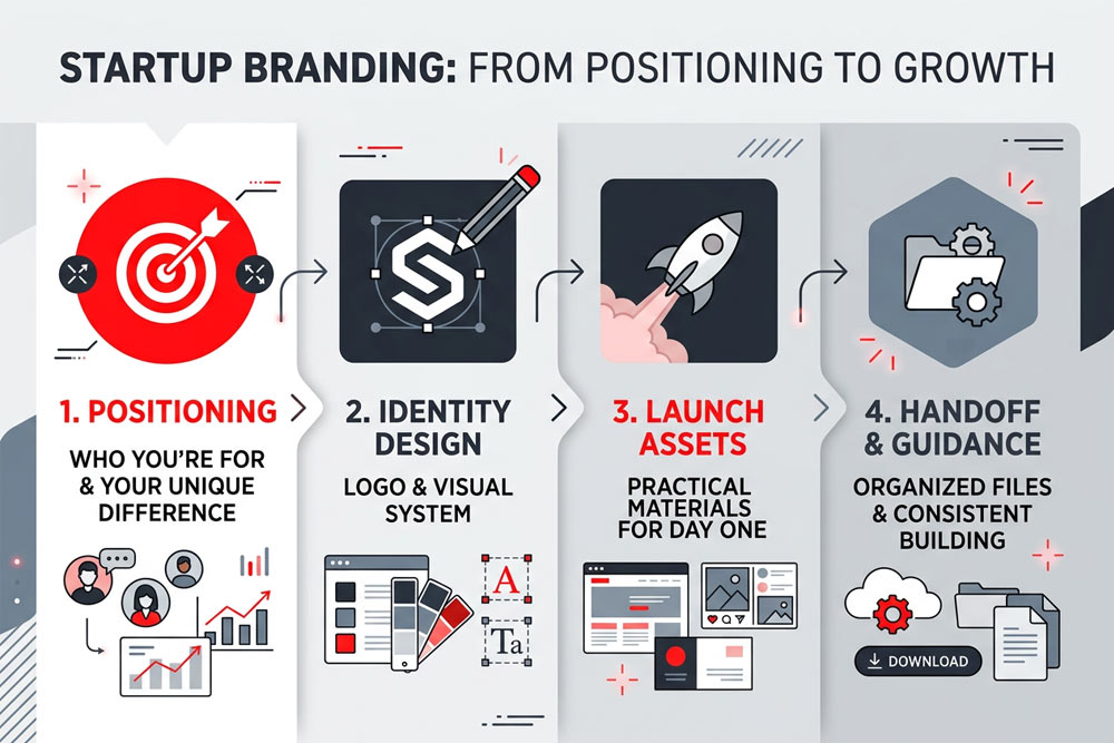 Startup branding launch kit designed by Four States Marketing