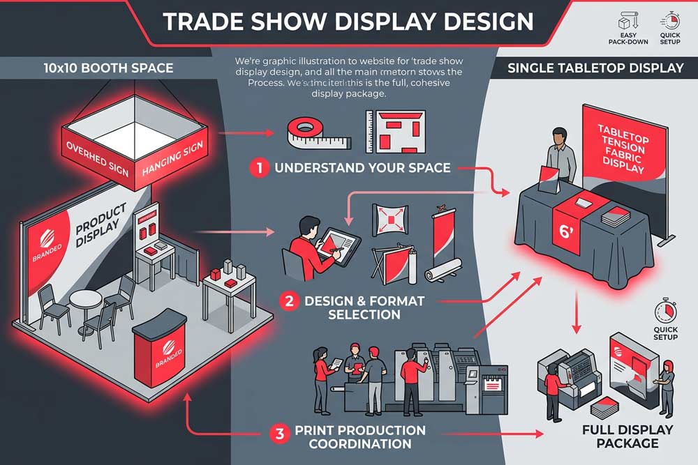 Trade show booth banner stand and tabletop display designed by Four States Marketing