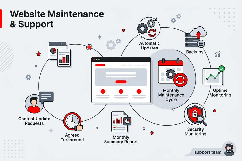 Website maintenance monthly report prepared by Four States Marketing